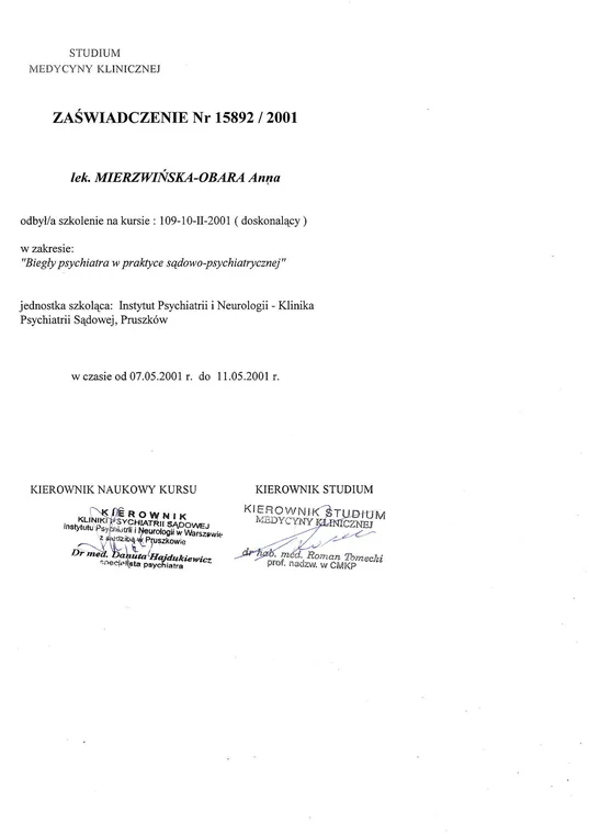 „Biegły psychiatra w praktyce sądowo-psychiatrycznej” — Pruszków • 2001 • strona 1