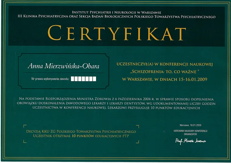 Konferencja naukowa „Schizofrenia: to, co ważne” — Warszawa • 2009